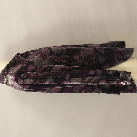 Purple Floral Velvet Silk Blend Blouse Shaket Lush Soft Top Versatile Bohemian - Picture 2 of 9